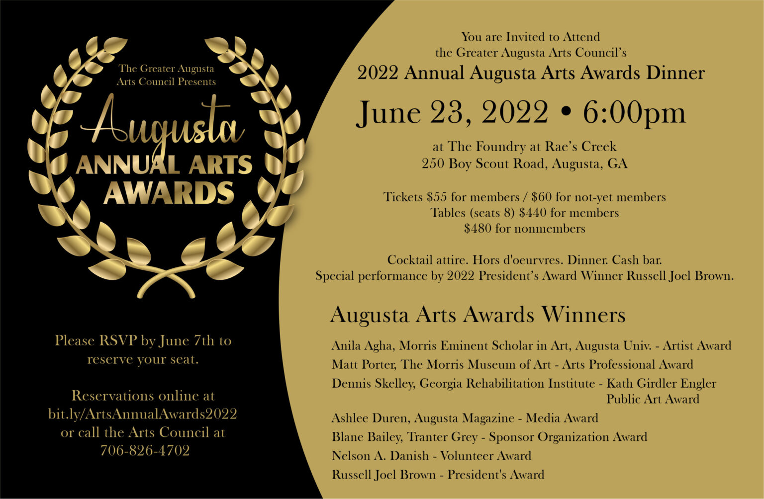 2022 Augusta Arts Awards Winners Announced - Greater Augusta Arts Council