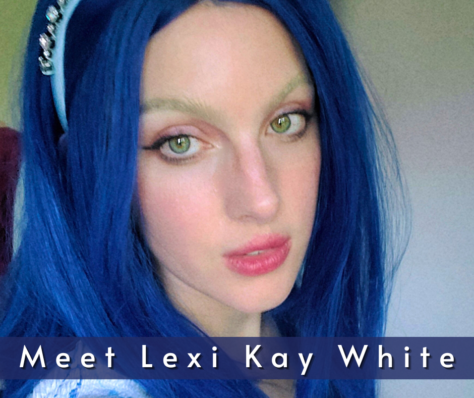 Photo of Lexi White. She is a Caucasian woman with green eyes. She is wearing a blue wig and silver crown.