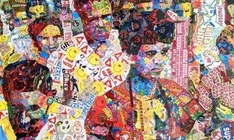 Artwork by Noah Scalin made from stickers.