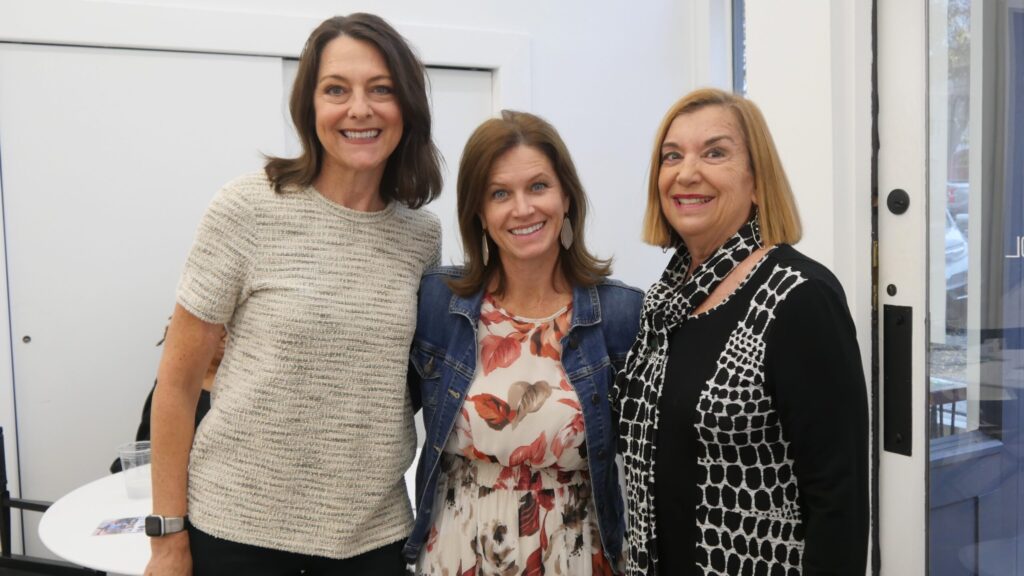 Leslie Hamrick, Mel Cearley and Brenda Durant at CANDL Fine Art Gallery for a Private View December 2023