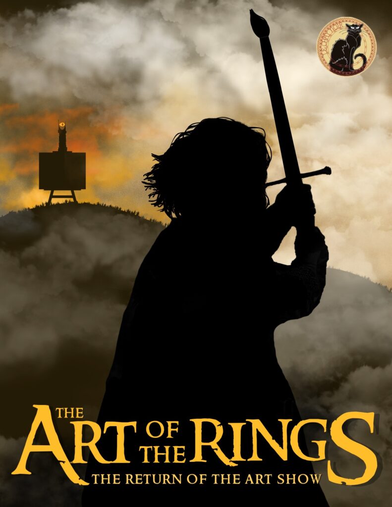 Flyer for the Art of the Rings, the Return of the Art Show at Le Chat Noir