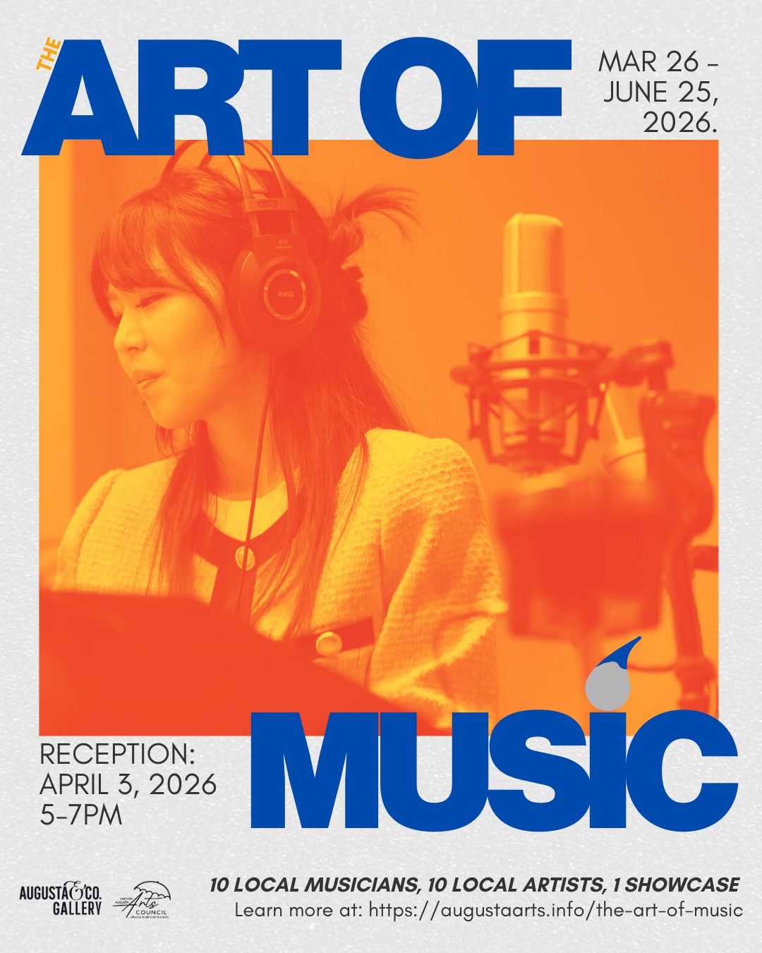The Art of Music on view in the Augusta & Co gallery at 1010 Broad Street, Augusta Ga 30901 from March 26 - June 25, 2026. Reception April 3, 2026 from 5-7pm.